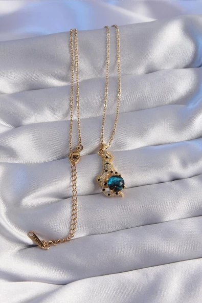 316L Çelik Zincir Gold Renk Zirkon Taşlı Panter Figürlü Gezegen Kolye - Resim 2