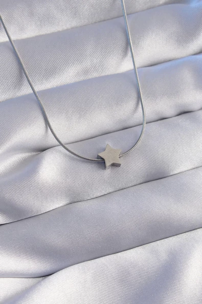 316L Çelik Zincir Gümüş Renk Minimal Yıldız Model Kolye ürün görseli 1