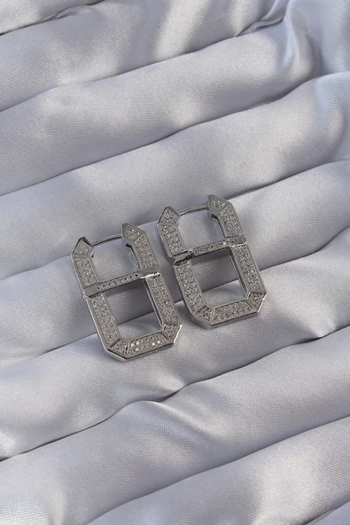 Vip Seri Pirinç Gümüş Renk Zirkon Taşlı Serenay Küpesi - Resim 3