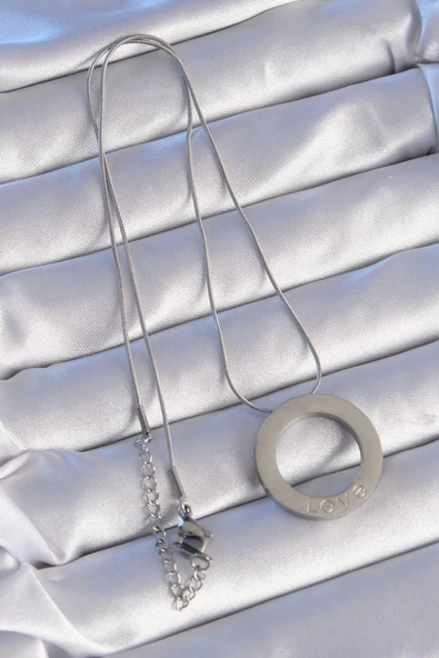 316L Çelik Gümüş Renk Zirkon Taşlı Model Kolye - Resim 4