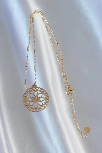 316L Çelik Zincir Gold Renk Lotus Model Kolye - Resim 3