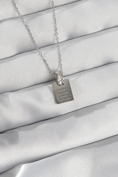 316L Çelik Zincir Gümüş Renk Zirkon Taşlı Aşk Mektubu Kolye ürün görseli 1