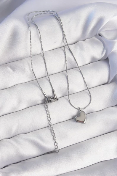 316L Çelik Gümüş Renk Minimal Kalp Tasarımlı Kolye - Resim 2