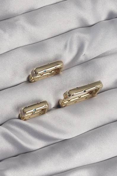 Pirinç Gold Renk Renkli Zirkon Taşlı Kare Model Küpe Seti - Resim 2