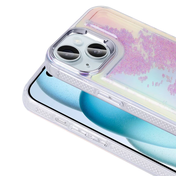 iPhone 13 Kılıf Airbagli Renkli Arka Yüzey Boncuk Tasarımlı Kumul Kapak - 4