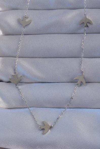 316L Çelik Gümüş Renk Kuş Model Kolye ürün görseli 1