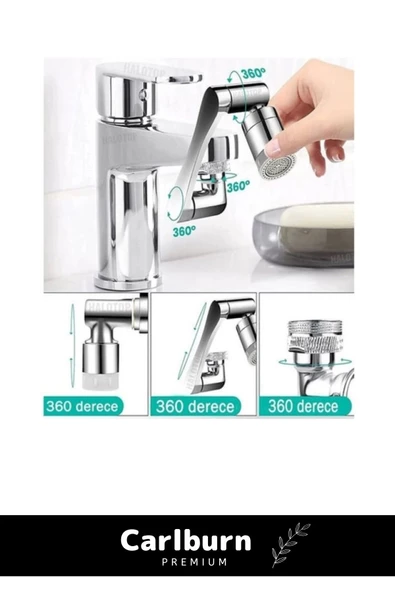 Premium Çift Fonksiyonlu Metal Görünümlü 1080 Derece Dönebilen Akrobat Musluk Ucu Başlığı - 2