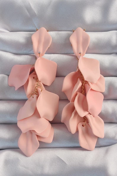 Pirinç Pudra Renk Sallantılı Yaprak Model Küpe ürün görseli 1