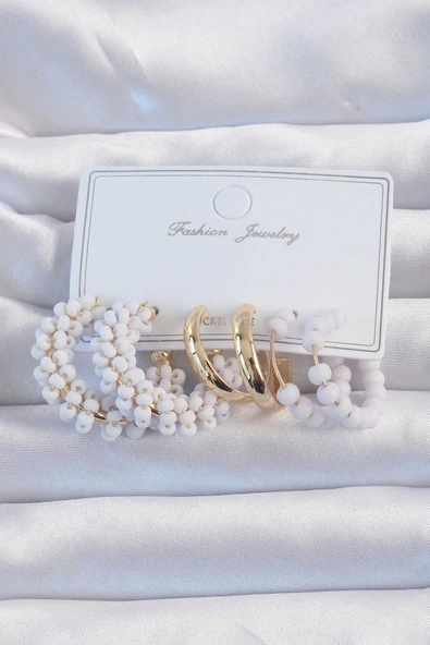 Gold Renk Lila Boncuklu Halka Küpe Seti ürün görseli 1