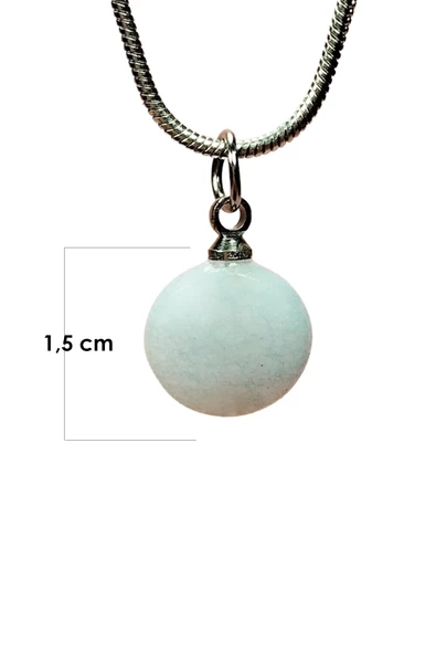 Kalsedon Doğal Taşı Zincirli El Yapımı Kolye Uç: 1,5 cm Zincir: 20 cm Kutulu - 2