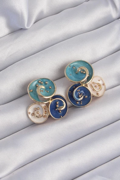 Pirinç Gold Renk Mavi Mineli 3lü Orkide Küpe ürün görseli 1