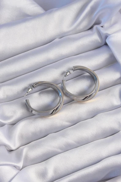 Pirinç Gold Gümüş Renkli Halka Küpe - Resim 2