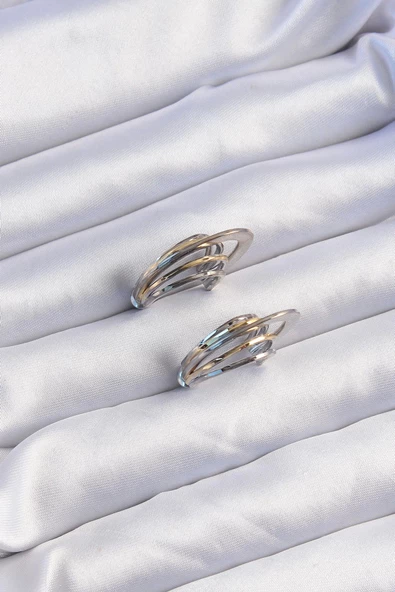 Pirinç Gold Gümüş Renkli Düz Plaka Halka Küpe - Resim 2