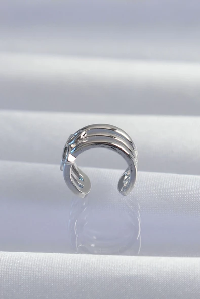 Pirinç Gümüş Renk Yonca Earcuff Küpe - 2
