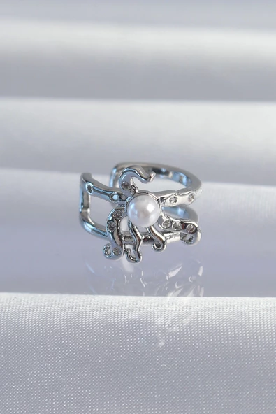 Pirinç Gümüş Renk İncili Ahtapot Earcuff Küpe ürün görseli 1