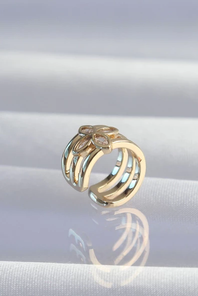 Pirinç Gold Renk Yonca Earcuff Küpe - Resim 2