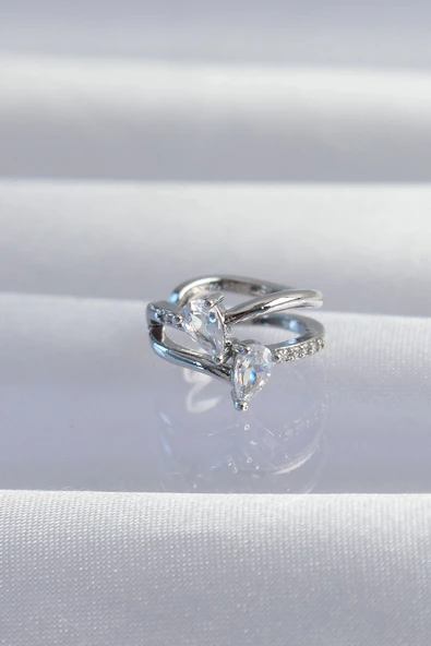 Pirinç Gümüş Renk Zirkon Taşlı Damla Earcuff Küpe ürün görseli 1