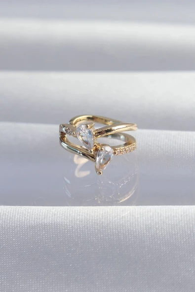 Pirinç Gold Renk Zirkon Taşlı Damla Earcuff Küpe ürün görseli 1