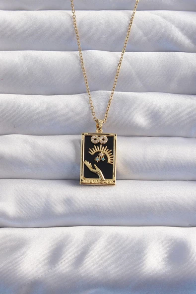 316L Çelik Zincir Gold Renk Sonsuzluk Detay Zirkon Taşlı Tarot Kolye ürün görseli 1