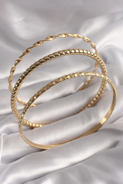 316L Çelik Gold Renk İşlemeli Ajda Model Kadın Bileklik Seti ürün görseli 1