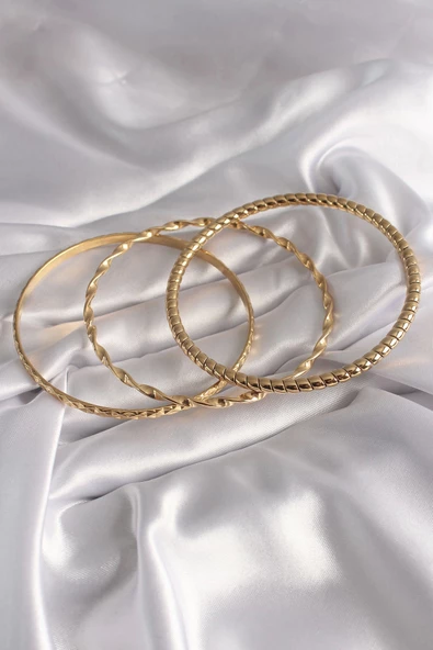 316L Çelik Gold Renk İşlemeli Ajda Model Kadın Bileklik Seti - Resim 2
