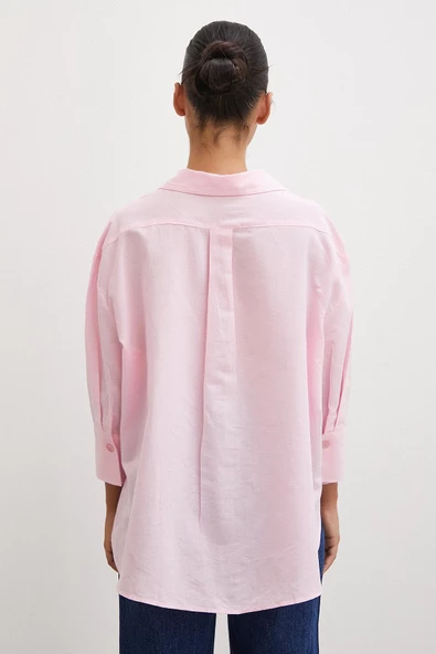 Yırtmaçlı Fakir Kol Gömlek Pembe - Resim 3