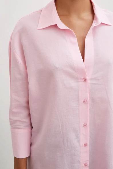 Yırtmaçlı Fakir Kol Gömlek Pembe - Resim 2