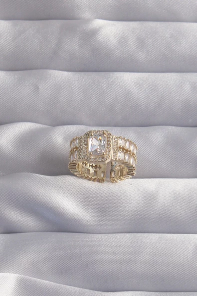 MuI MuI Pirinç Gold Renk Su Yolu Model Ayarlamalı Baget Taş Yüzük