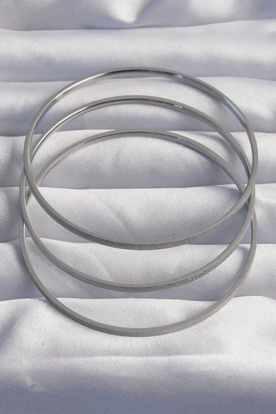 316L Çelik Gümüş Renk Simli 3lü Ajda Bilezik - Resim 2