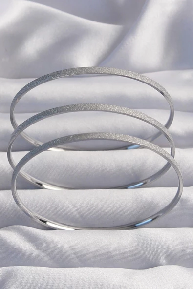 316L Çelik Gümüş Renk Simli 3lü Ajda Bilezik ürün görseli 1