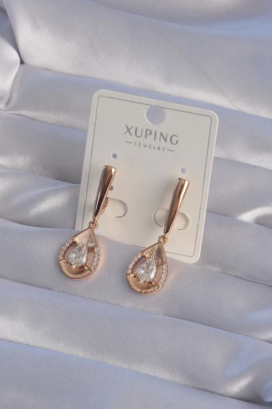 XUPİNG Rose Renk Zirkon Taşlı Damla Model Sallantılı Küpe ürün görseli 1