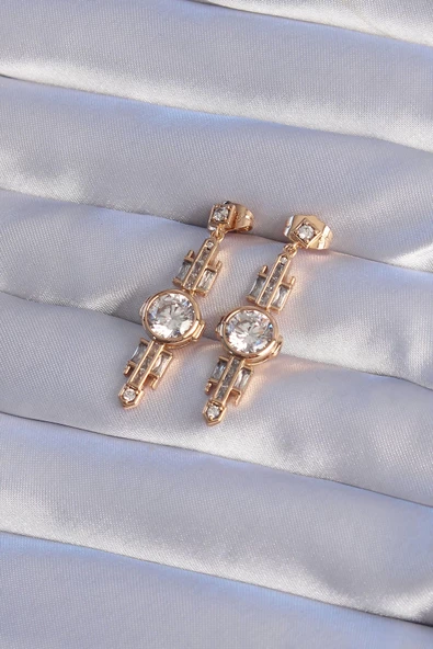 XUPİNG Rose Renk Zirkon Taşlı Geometrik Sallantılı Küpe - Resim 2