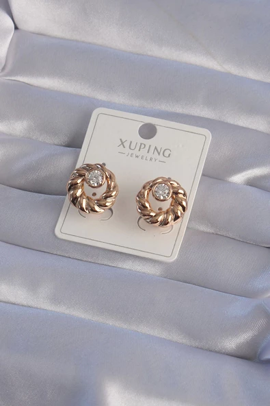 XUPİNG Rose Renk Oval Zirkon Taşlı Burgu Model Küpe ürün görseli 1