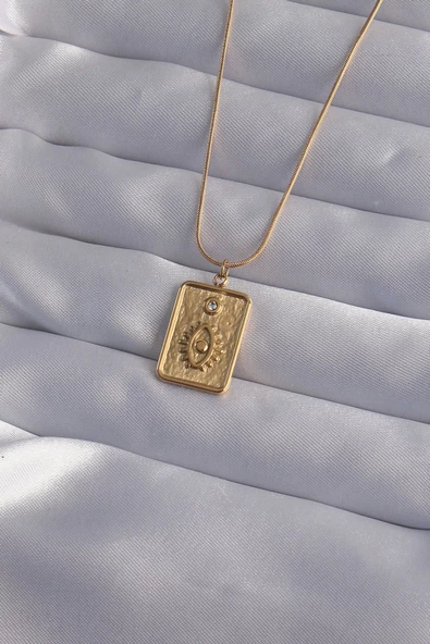 316L Çelik Zincir Gold Renk Zirkon Taşlı Göz Figür Tarot Kolye ürün görseli 1