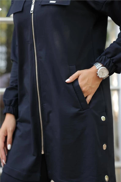 Fermuarlı Cepli Çıtçıt Detayı İkili Tesettür Eşofman Takımı - 71207.015 - Lacivert - Resim 4