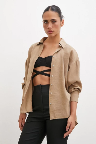 Basic Modal Gömlek Camel - Resim 5