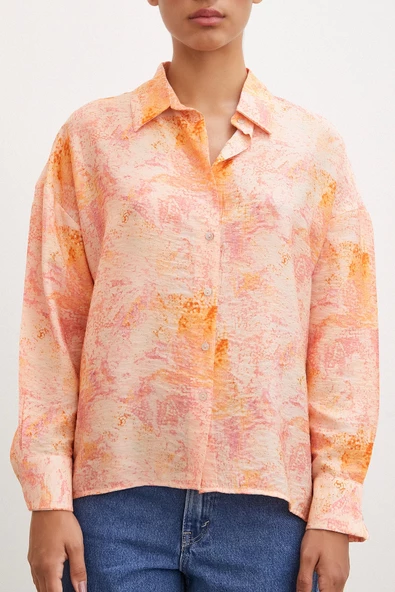 Damla Desenli Modal Gömlek Oranj - Resim 2
