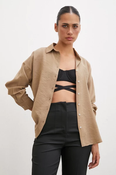 Basic Modal Gömlek Camel - Resim 4