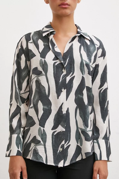 Desenli Modal Gömlek Haki - Resim 2