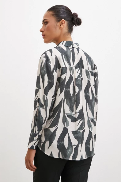 Desenli Modal Gömlek Haki - Resim 4