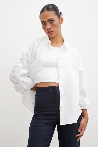 Kol Apoletli Gömlek Beyaz - 4