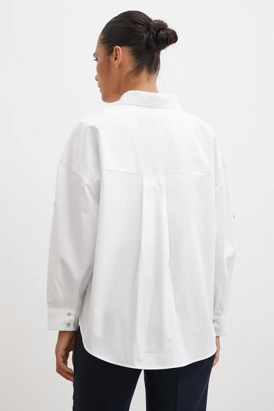 Kol Apoletli Gömlek Beyaz - 6