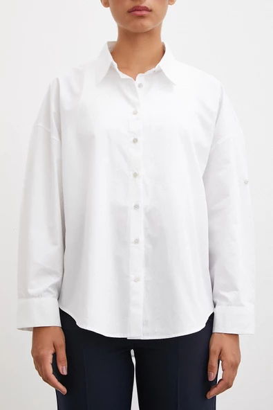 Kol Apoletli Gömlek Beyaz - 5