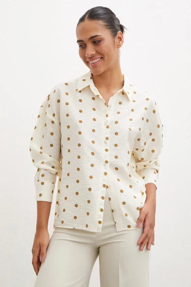 Puantiyeli Oversize Gömlek Kahve ürün görseli