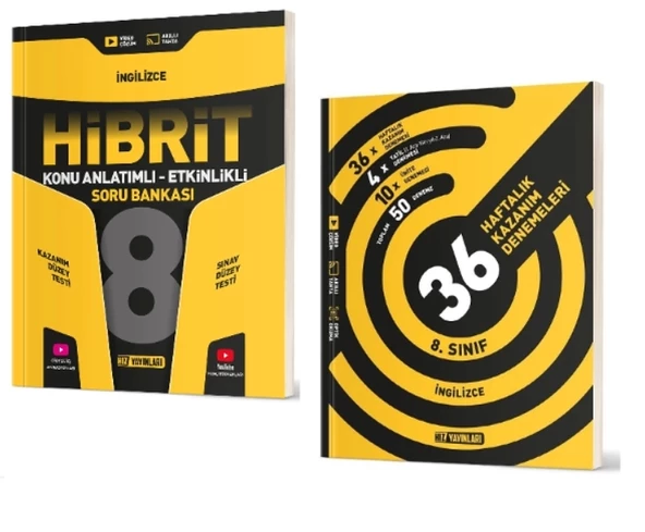 HIZ YAYINLARI 8. Sınıf İngilizce Hibrit Soru Bankası (Konu Anlatımlı - Etkinlikli) + 36 Haftalık Deneme