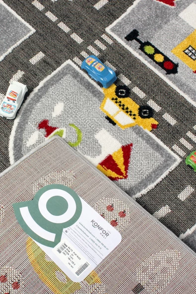 3 Boyutlu Gri Trafik Arabalı Ana Okulu Kreş Halısı Dokuma Çocuk Oyun Halısı - 6