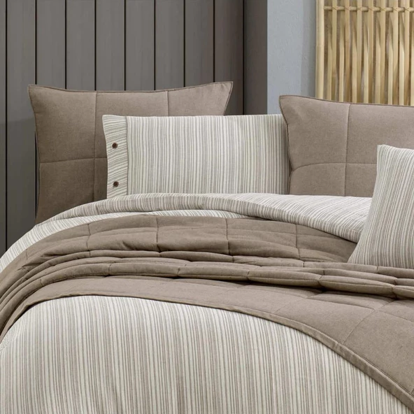 Zebra Casa Olive Çift Kişilik 7 Parça Yatak Örtüsü Seti Kahverengi - Resim 4