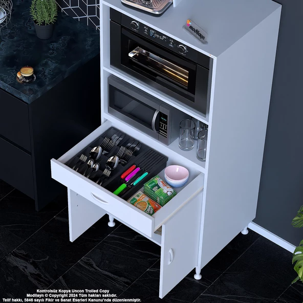 MODİLAYN BİRCE LİNA XL-70 x 162,4 x 48 cm MİNİ MİDİ MİKRODALGA FIRIN DOLABI   1 ÇEKMECE  2 KAPAK 4 GÖZ RAFLI - 2