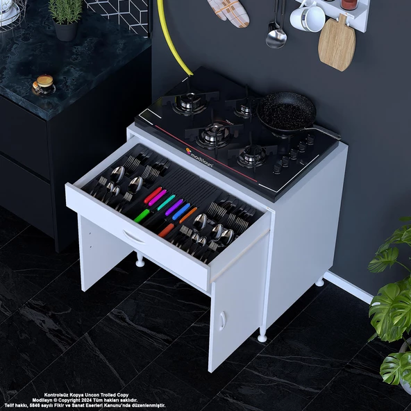 Modilayn BİRCE XXL-75 x 87 x 48 cm Kapaklı Set Ocak Altı Çekmeceli Çok Amaçlı Mutfak & Banyo Dolabı - 2