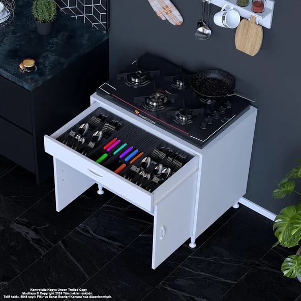 Modilayn BİRCE XXL-75 x 87 x 48 cm Kapaklı Set Ocak Altı Çok Amaçlı Mutfak & Banyo Dolabı - Resim 2